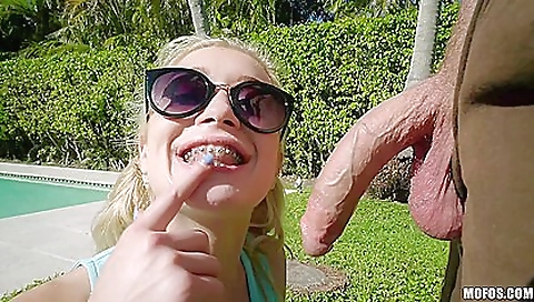 Hot blonde with huge tits fucks her tight ass