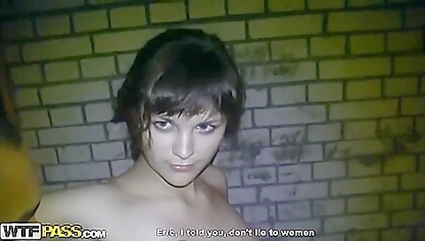 Sexy brunette fucked in a strip acrylic